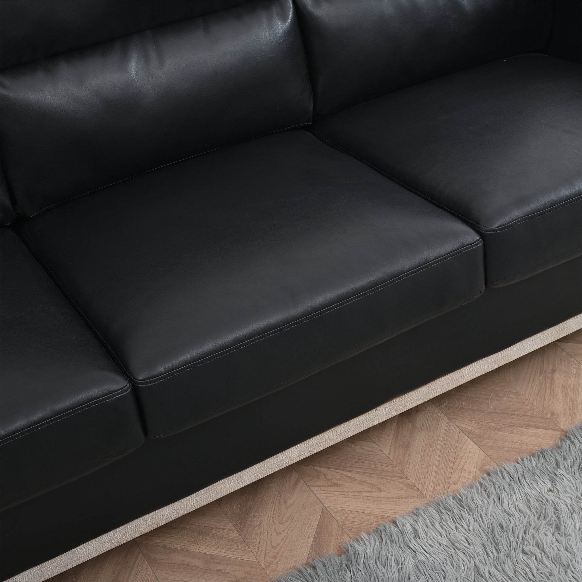 Comfortable Solid Wood Three Seater Sofa Soft Cushions, Durable And Long Lasting,79.5" Sofa Couch For Living Room Black Pu Pu