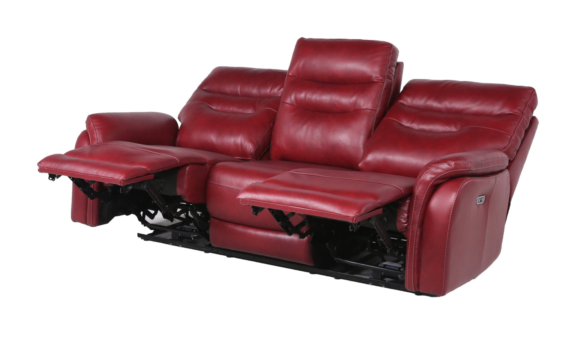 Top Grain Leather Motion Set: Decadent Comfort, Contemporary Style, Wine Or Coffee Color, Reclining With Usb Control Panel Red Foam Leather 3 Seat