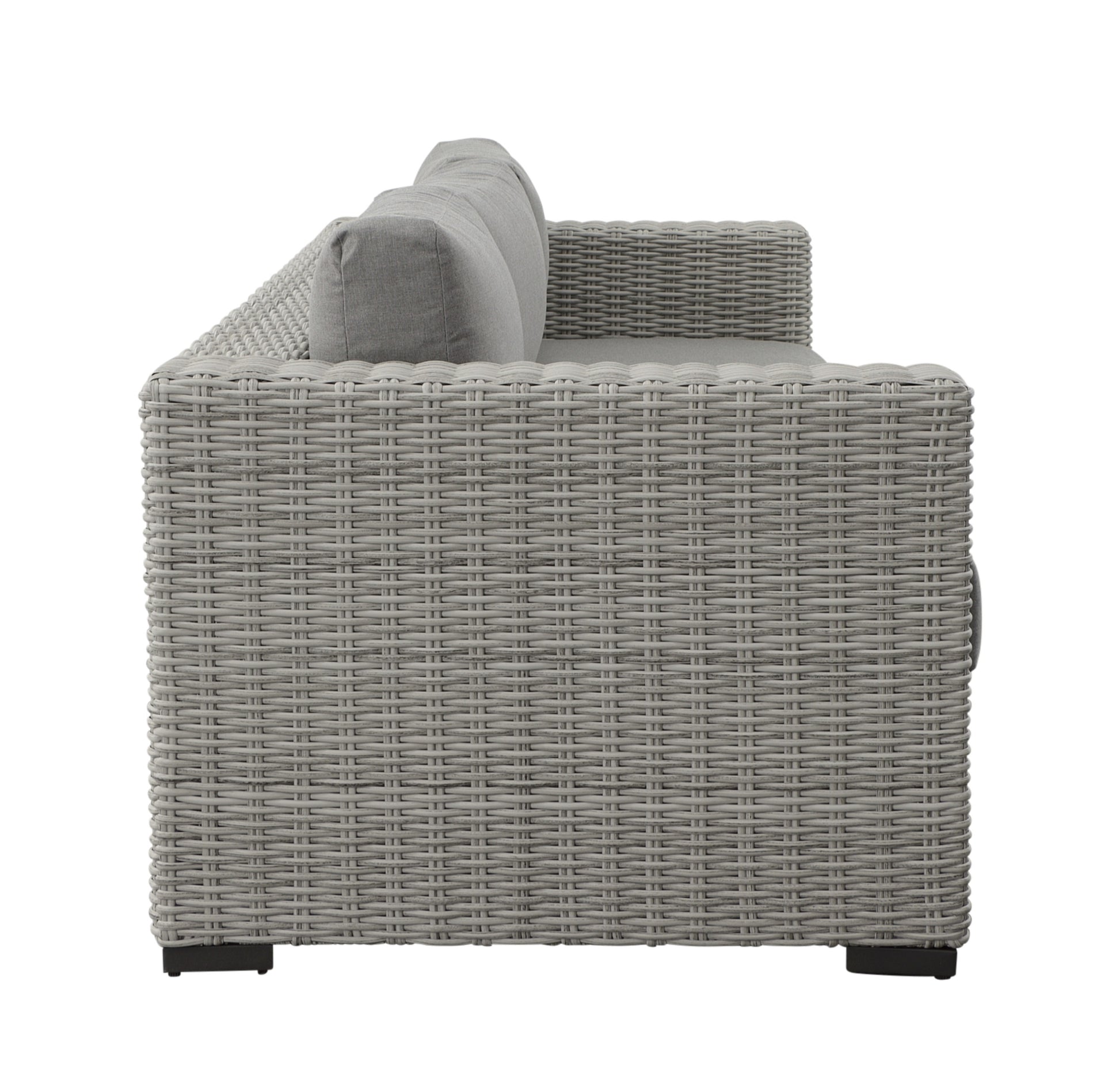 Deep Cushioned Outdoor Sofa W Half Round Wicker Hdpe Resin Wicker, Solution Dyed Acrylic Covers Light Gray Wicker