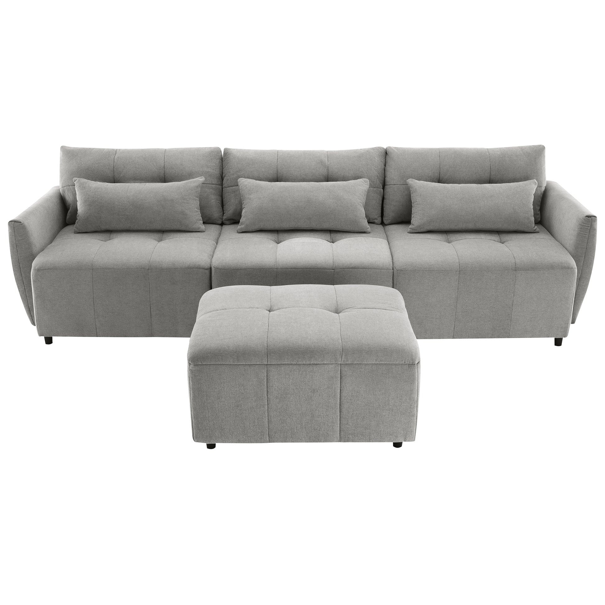 113.3" Convertible Sectional Sofa Couch 3 Seat L Shaped Sofa With Movable Ottoman And Usb For Apartment, Living Room, Bedroom, Grey Grey Chenille 3 Seat