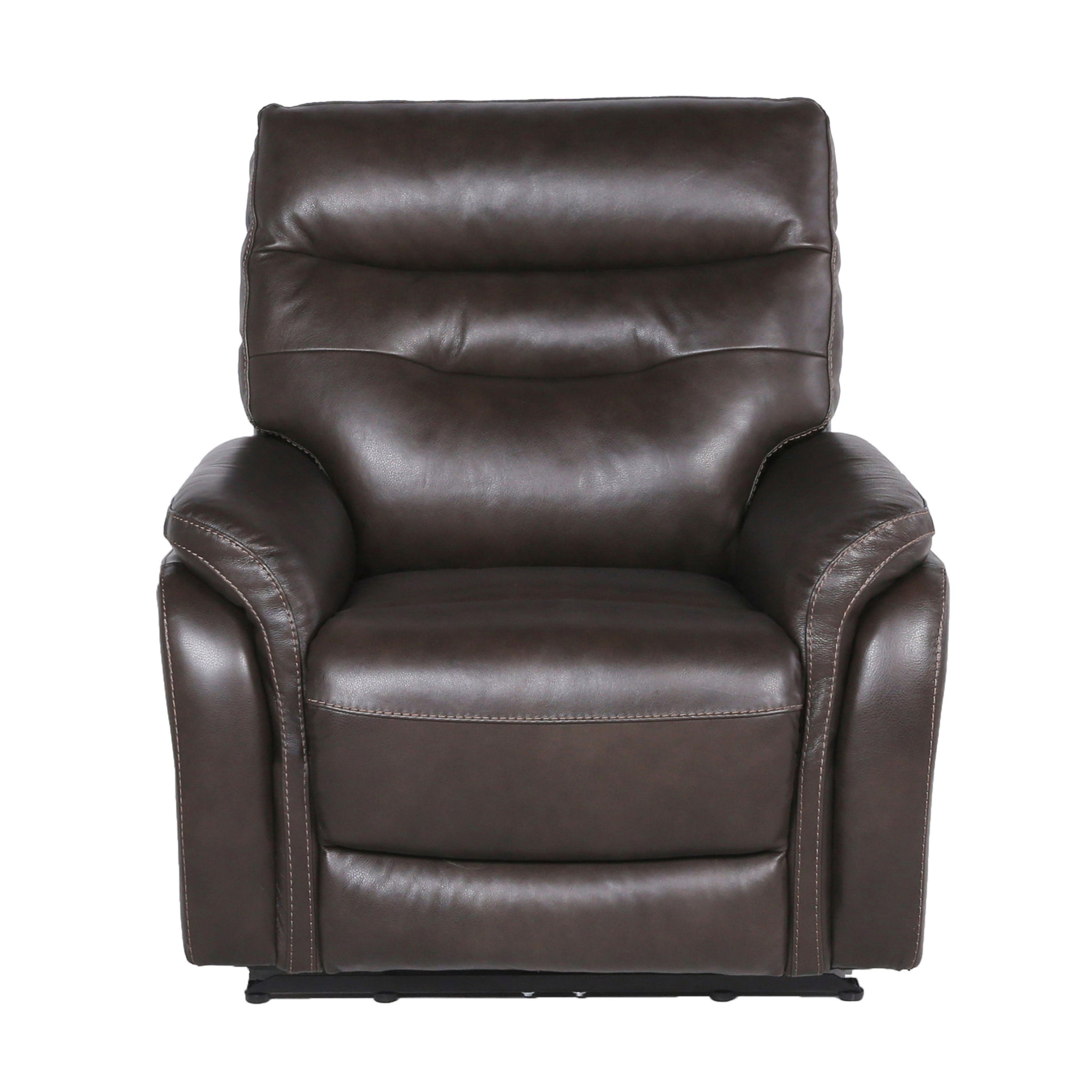 Contemporary Top Grain Leather Recliner Set Power Footrest, Power Headrest Control Panel, Usb Port, Home Button Coffee Foam Leather