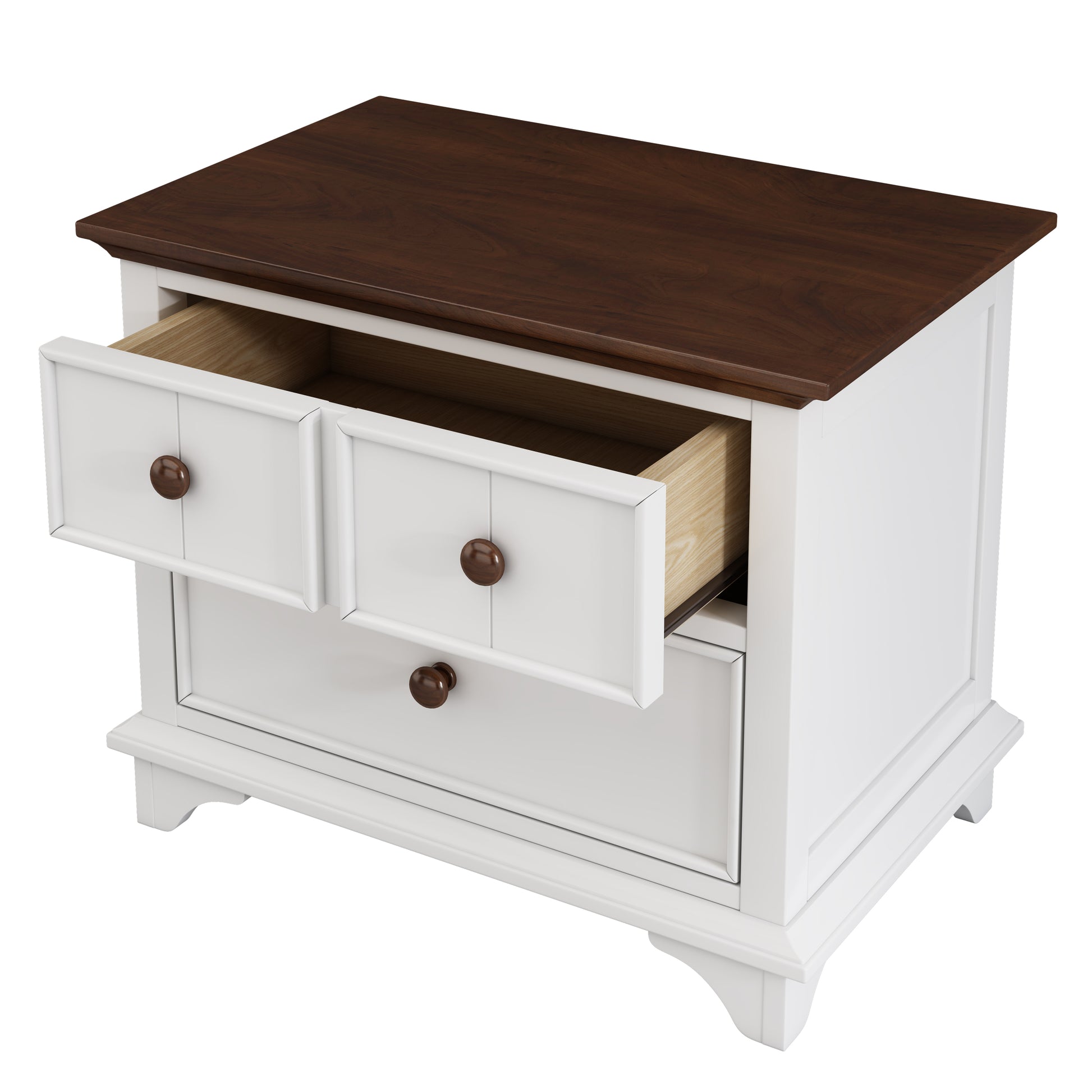 3 Pieces Wooden Captain Bedroom Set Twin Bed With Trundle, Nightstand And Dresser, White Walnut White Walnut Wood