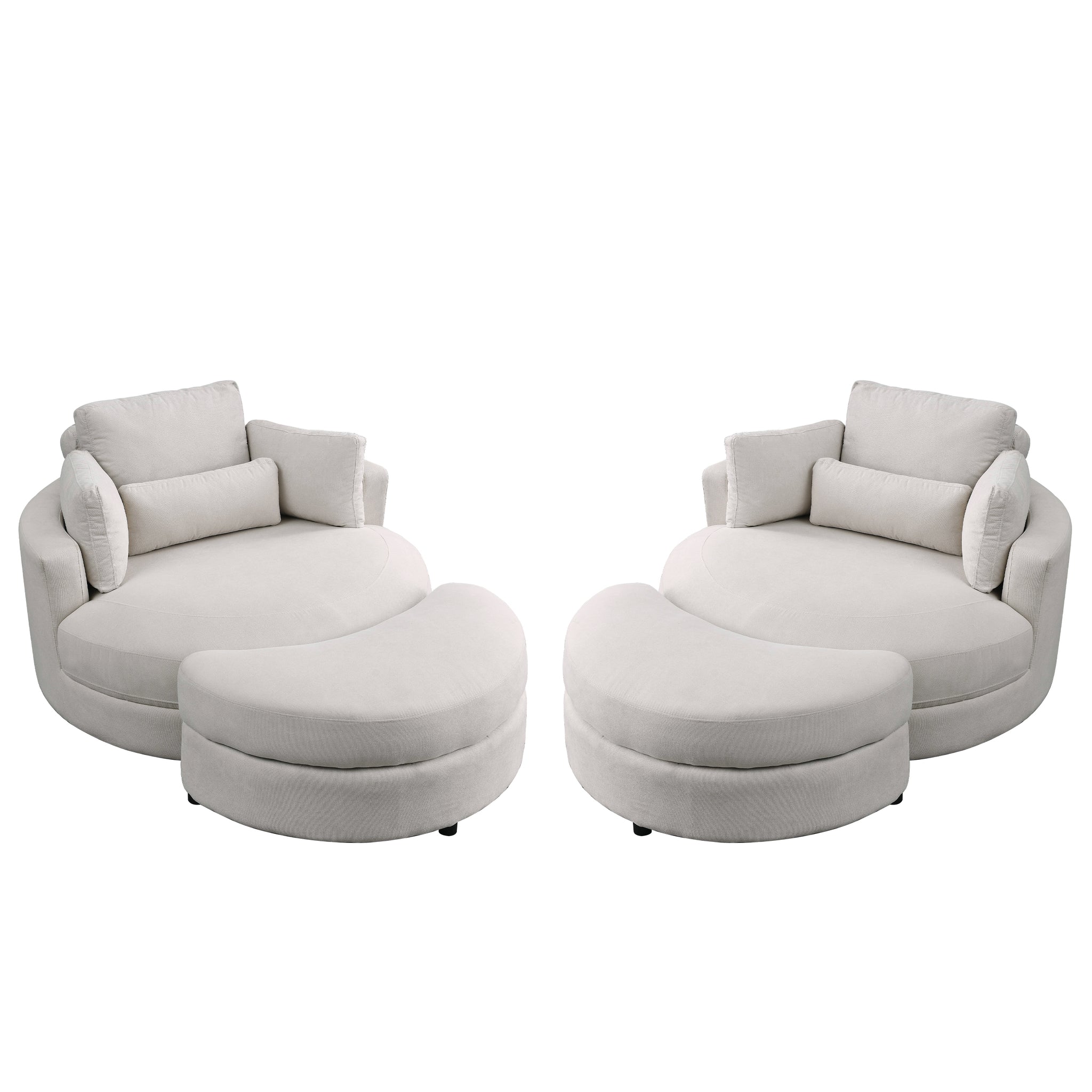 Video Welike Swivel Accent Barrel Modern Sofa Lounge Club Big Round Chair With Storage Ottoman Linen Fabric For Living Room Hotel With Pillows . *2Pcs Beige Foam Fabric