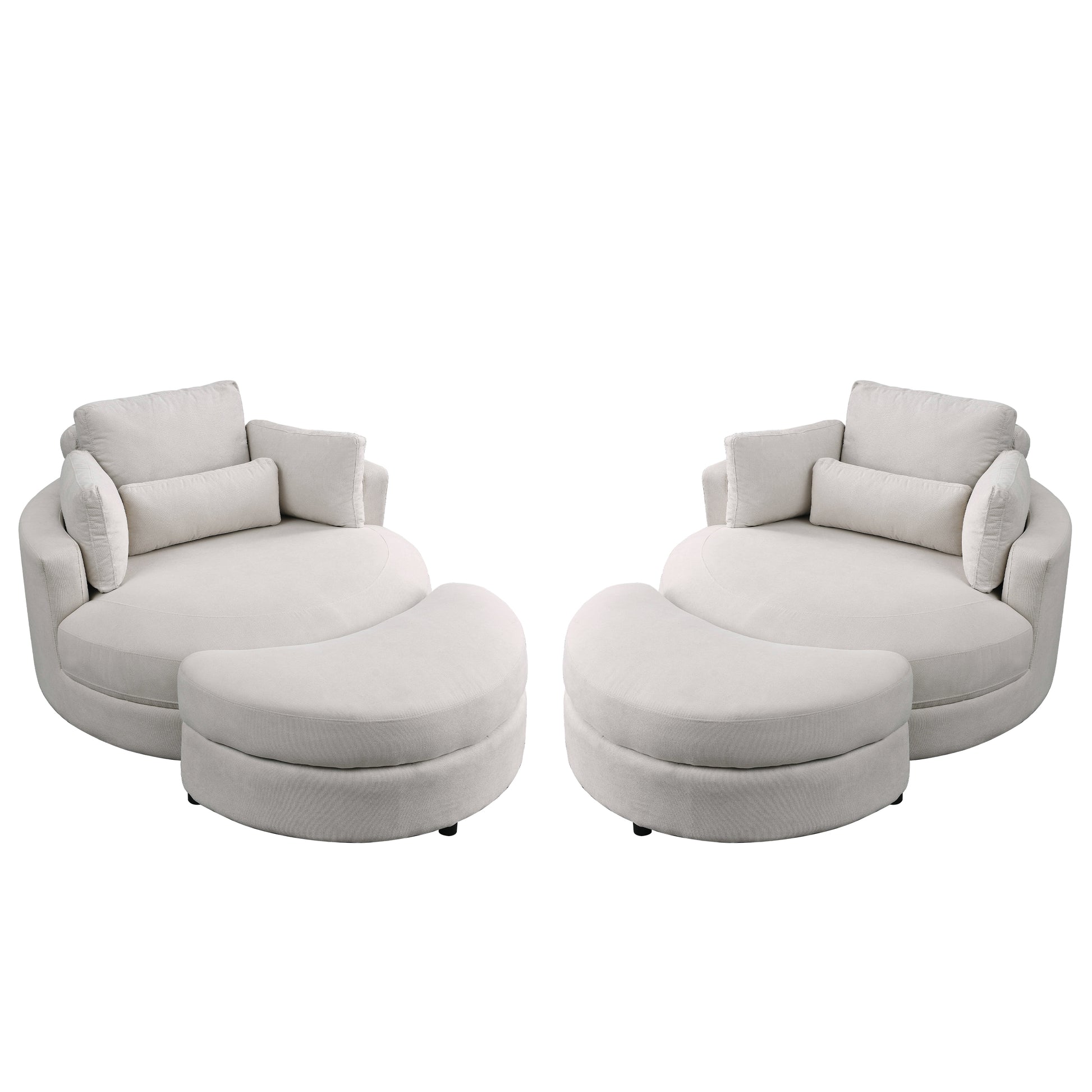 Video Welike Swivel Accent Barrel Modern Sofa Lounge Club Big Round Chair With Storage Ottoman Linen Fabric For Living Room Hotel With Pillows . *2Pcs Beige Foam Fabric