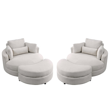 Video Welike Swivel Accent Barrel Modern Sofa Lounge Club Big Round Chair With Storage Ottoman Linen Fabric For Living Room Hotel With Pillows . *2Pcs Beige Foam Fabric