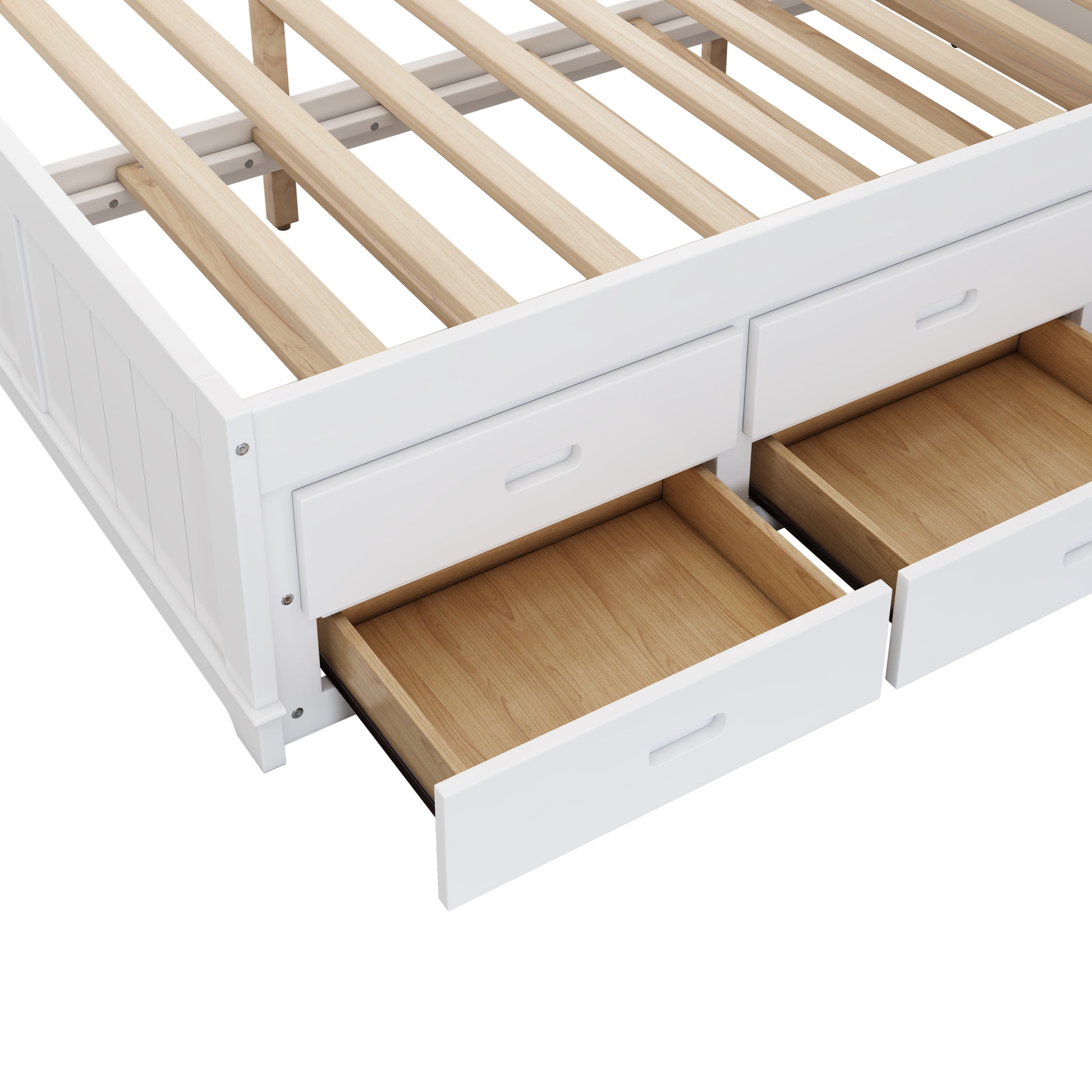 2 Pieces Wooden Captain Bedroom Set Full Bed With Trundle And Nightstand,White Walnut White Walnut Wood
