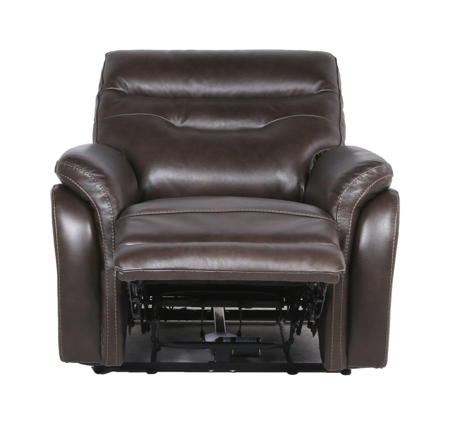 Contemporary Top Grain Leather Recliner Set Power Footrest, Power Headrest Control Panel, Usb Port, Home Button Coffee Foam Leather