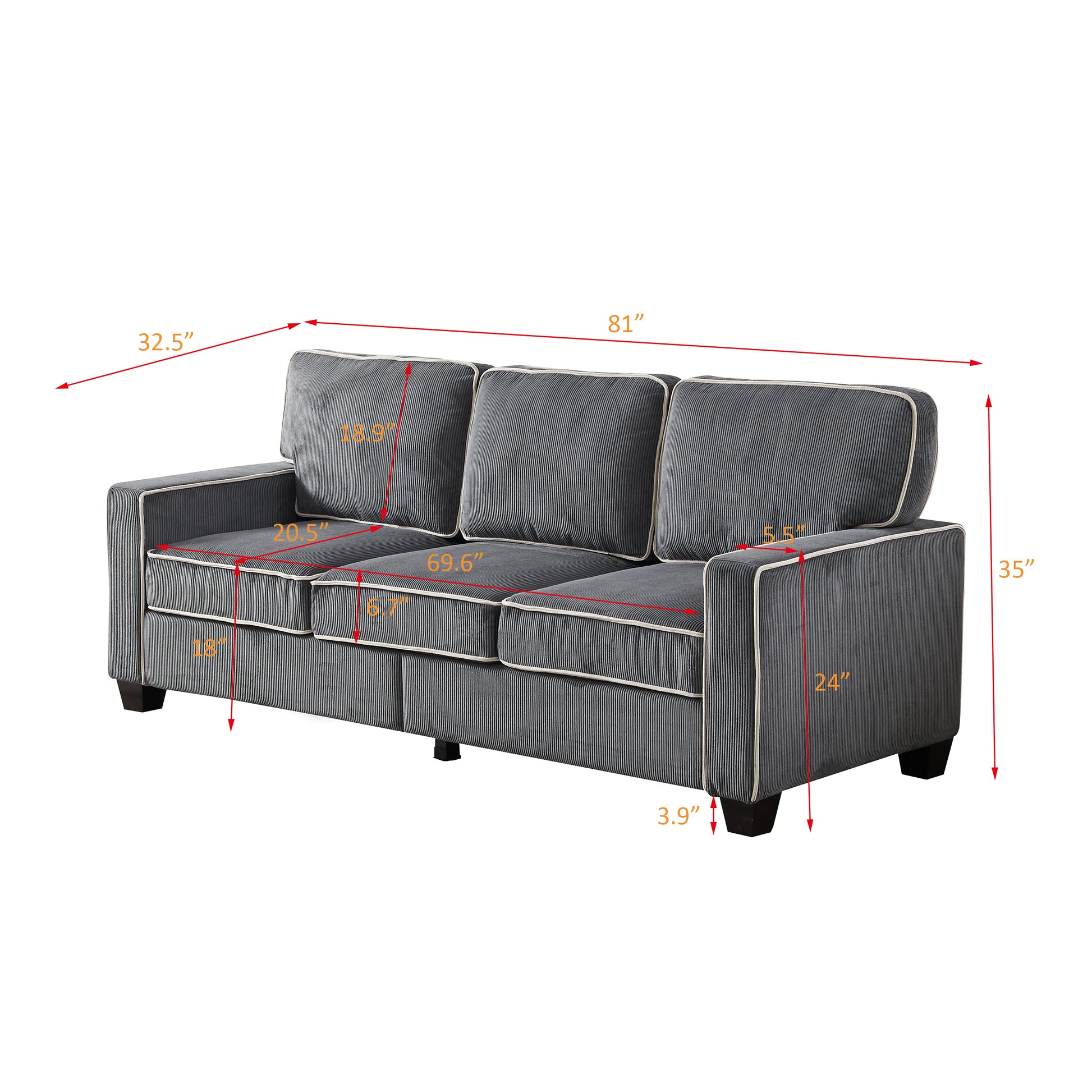 Living Room Sofa With Storage Dark Grey Corduroy Dark Grey Foam Corduroy