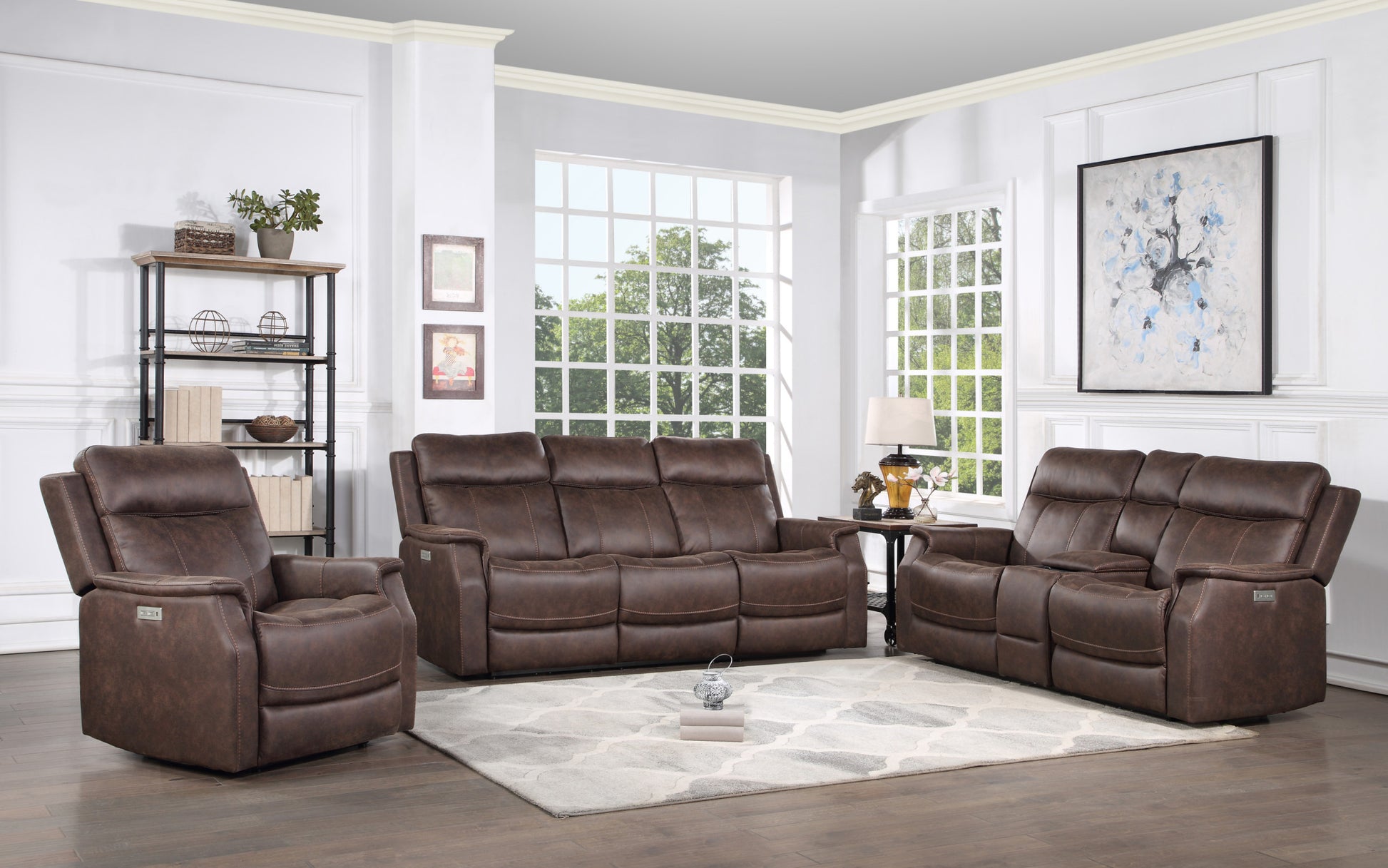 Compact Dual Power Recliner Contemporary Styling, Walnut Power Footrest, Power Headrest, Usb Charging Walnut Foam Fabric