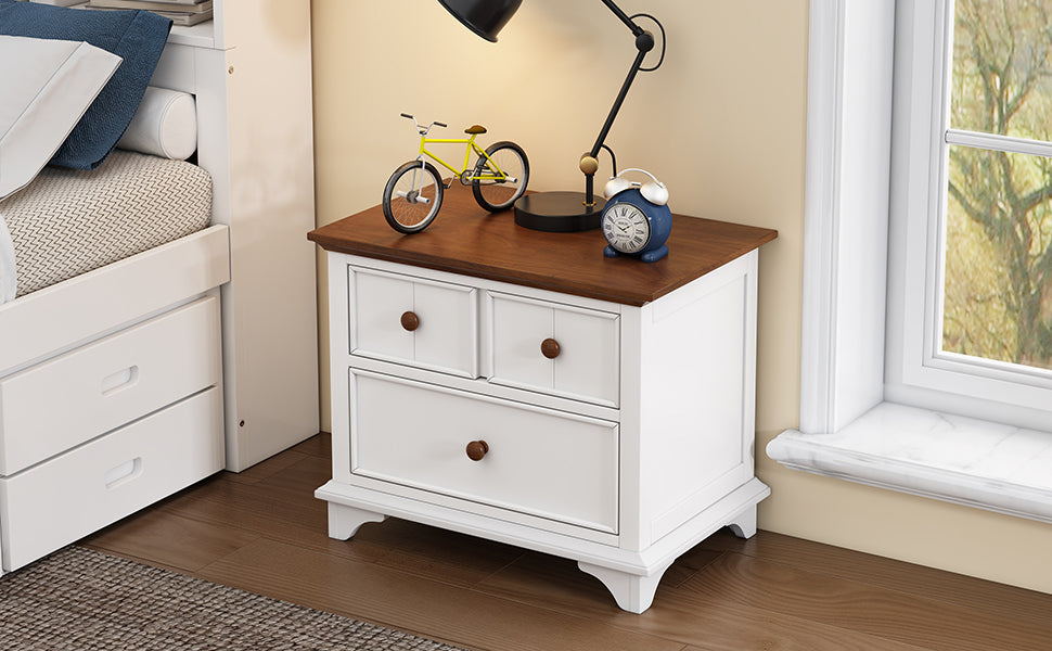 3 Pieces Wooden Captain Bedroom Set Twin Bed With Trundle, Nightstand And Dresser, White Walnut White Walnut Wood