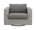 Outdoor Swivel Chair Hdpe Resin Wicker, Solution Dyed Acrylic Covers 360 Degree Swivel, Deep Cushions Light Gray Resin, Dark Gray Covers Light Gray Wicker