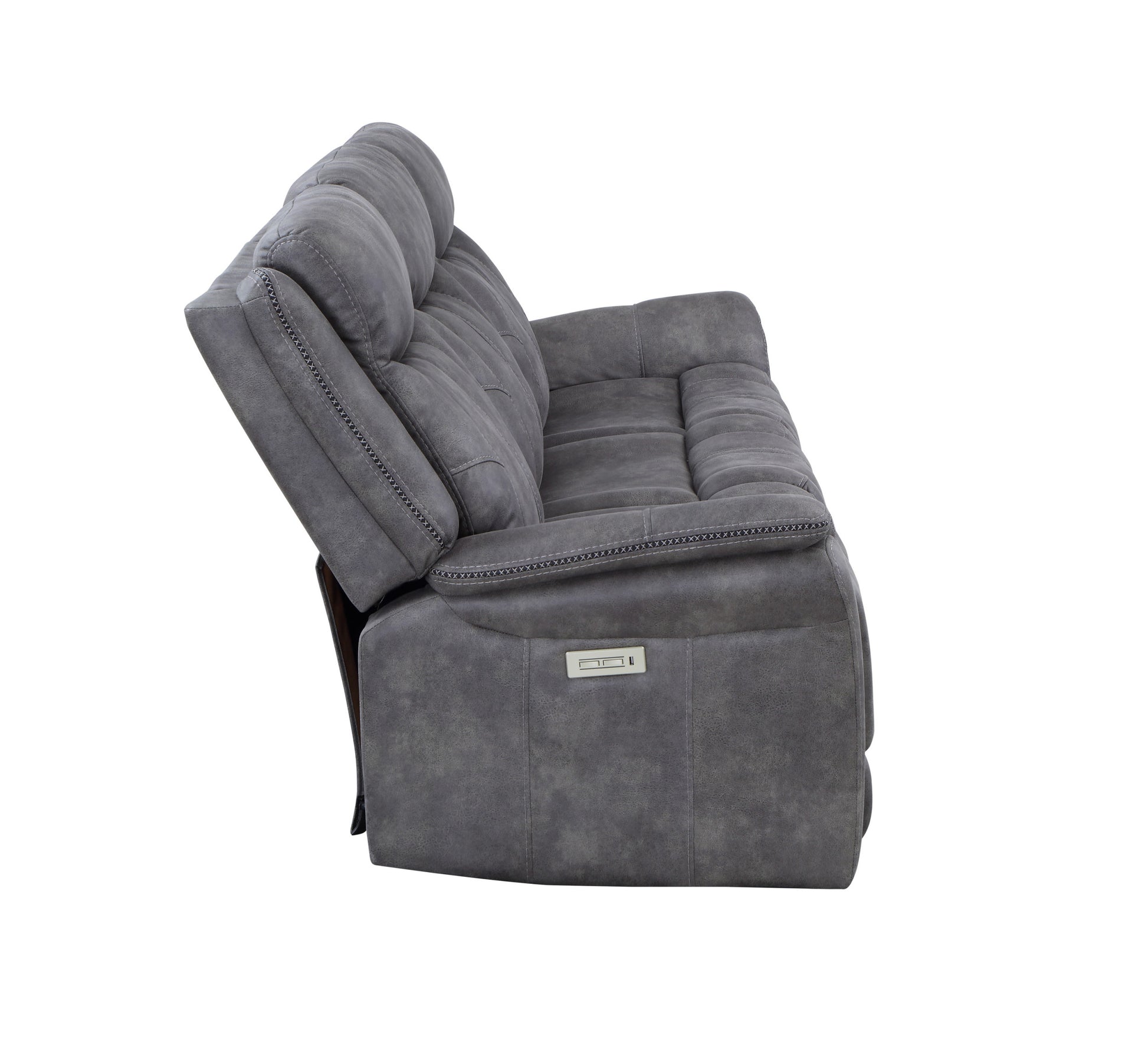 Transitional Power Reclining Sofa Neutral Faux Suede, Power Footrest, Power Headrest Built To Last, Usb Charging Grey Foam Fabric 3 Seat