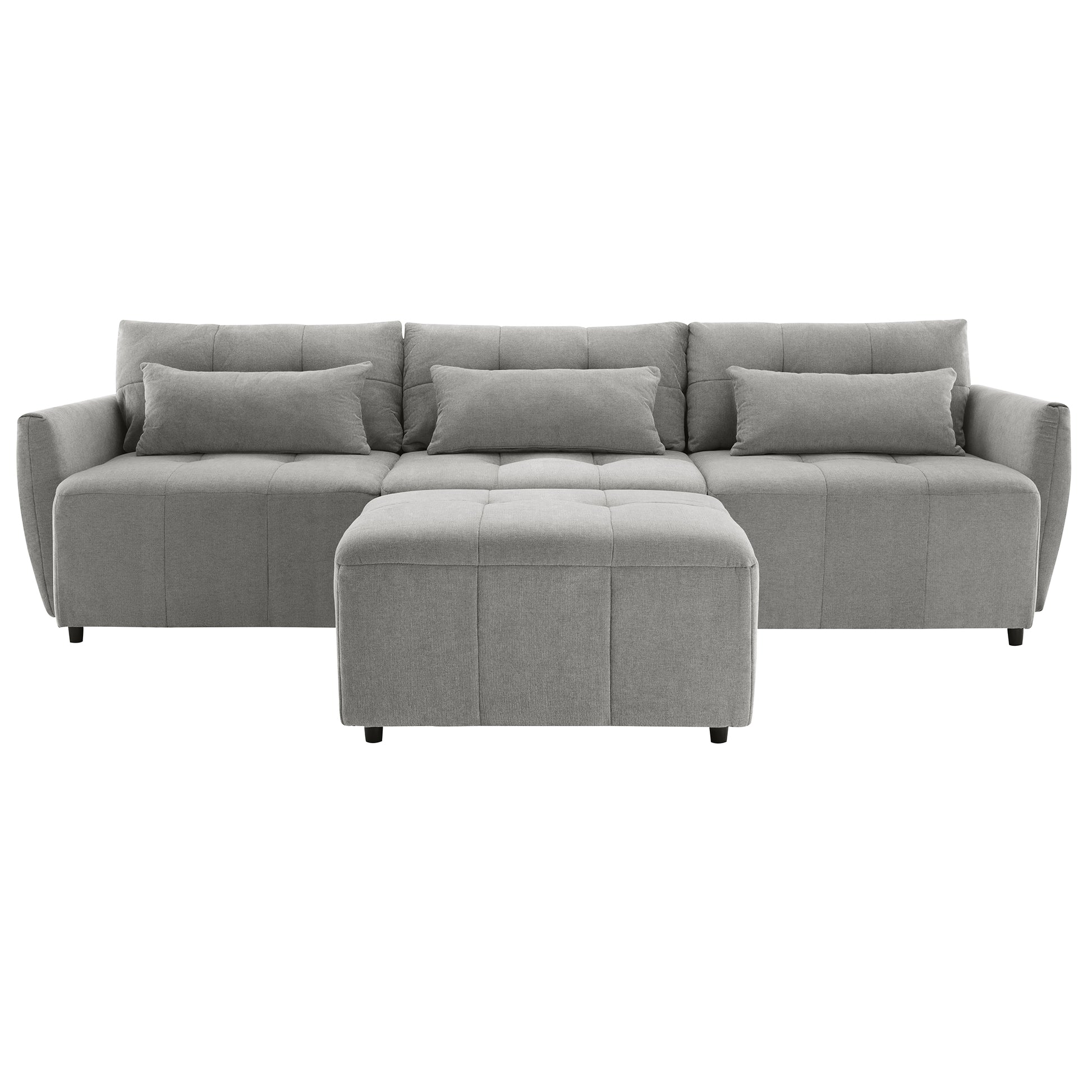 113.3" Convertible Sectional Sofa Couch 3 Seat L Shaped Sofa With Movable Ottoman And Usb For Apartment, Living Room, Bedroom, Grey Grey Chenille 3 Seat