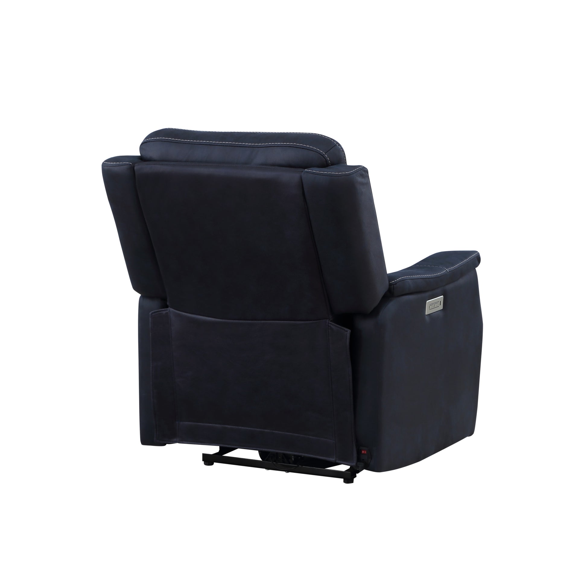 Clean Contemporary Dual Power Recliner Ocean Bluepower Footrest, Power Headrest Easy Care And Convenience Dark Blue Foam Fabric