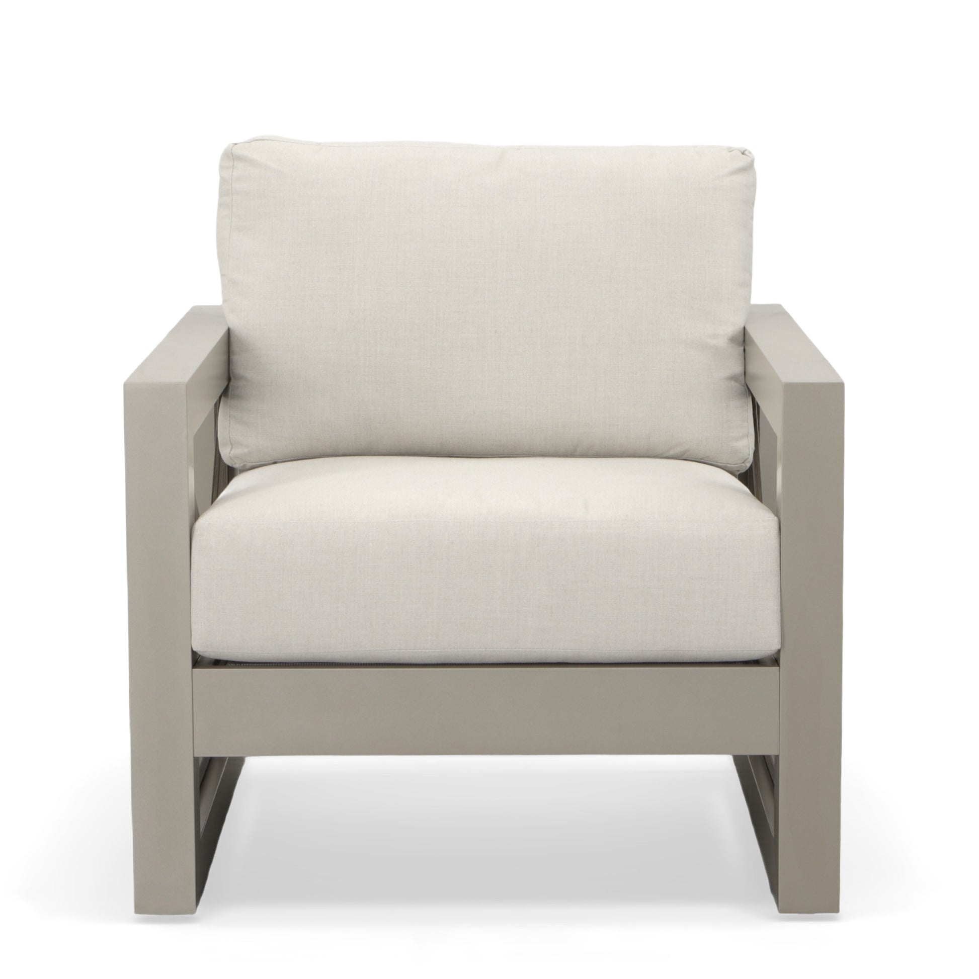 Outdoor Patio Beveled Panels Arm Chair Modern Geometric Pattern, Rust Resistant Tan Aluminium