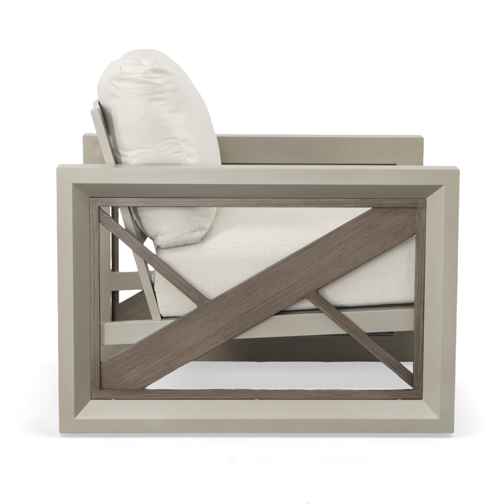 Outdoor Patio Beveled Panels Arm Chair Modern Geometric Pattern, Rust Resistant Tan Aluminium