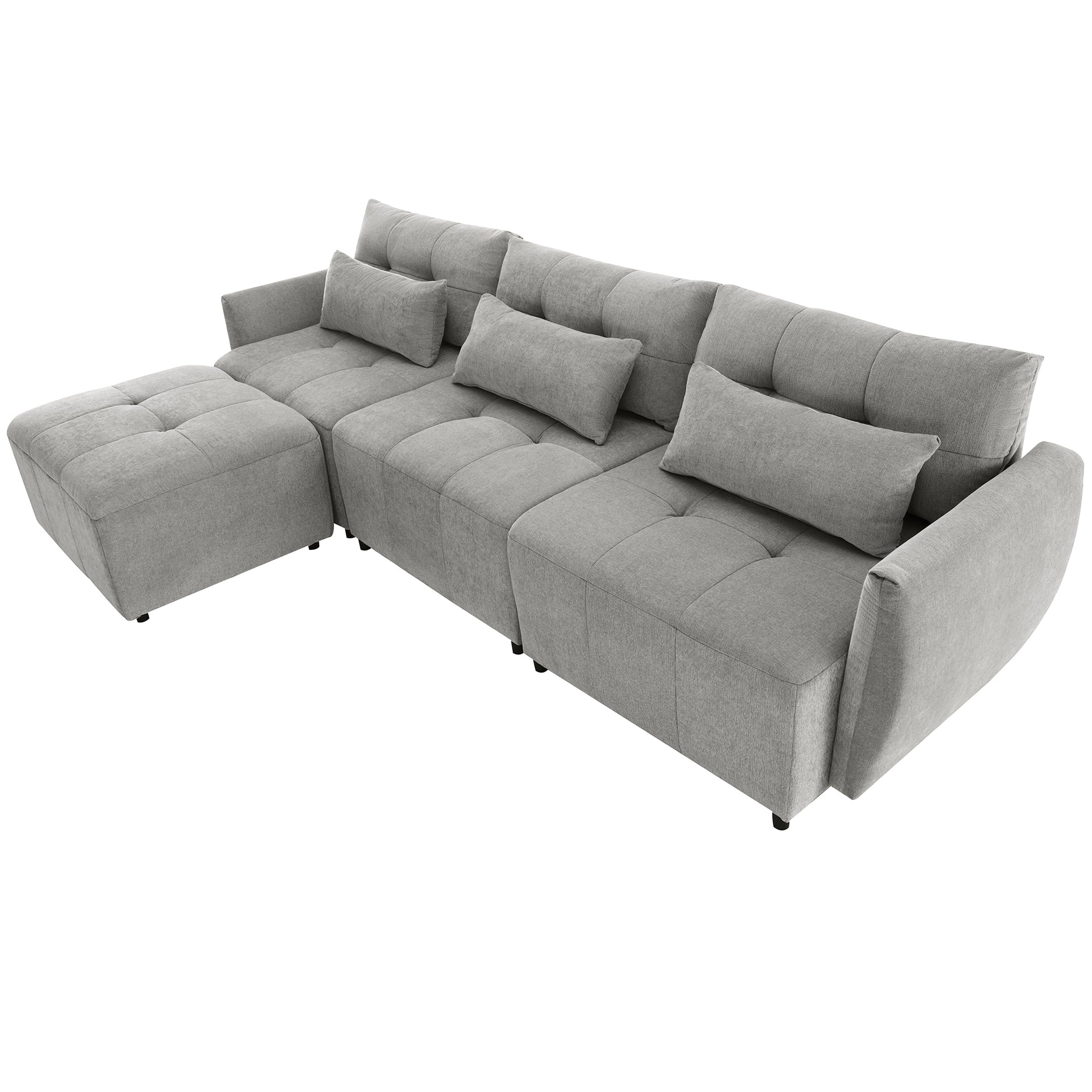 113.3" Convertible Sectional Sofa Couch 3 Seat L Shaped Sofa With Movable Ottoman And Usb For Apartment, Living Room, Bedroom, Grey Grey Chenille 3 Seat