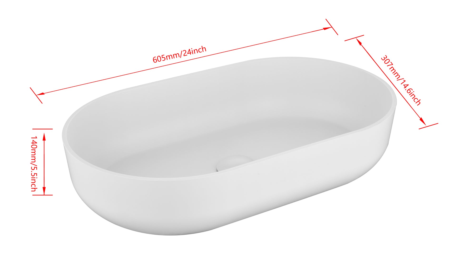 24*14*5.5 Modern Oval 24"X14" Whiteabove Bathroom Vessel Sink, Bathroom Sink For Lavatory Vanity Cabinet White Abs