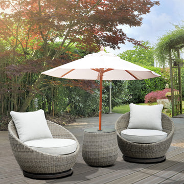 Cozy Outdoor Set Swivel Woven Chairs, Side Table All Weather Resin Wicker, Powder Coated Aluminum, Fully Assembled Sand Foam Wicker