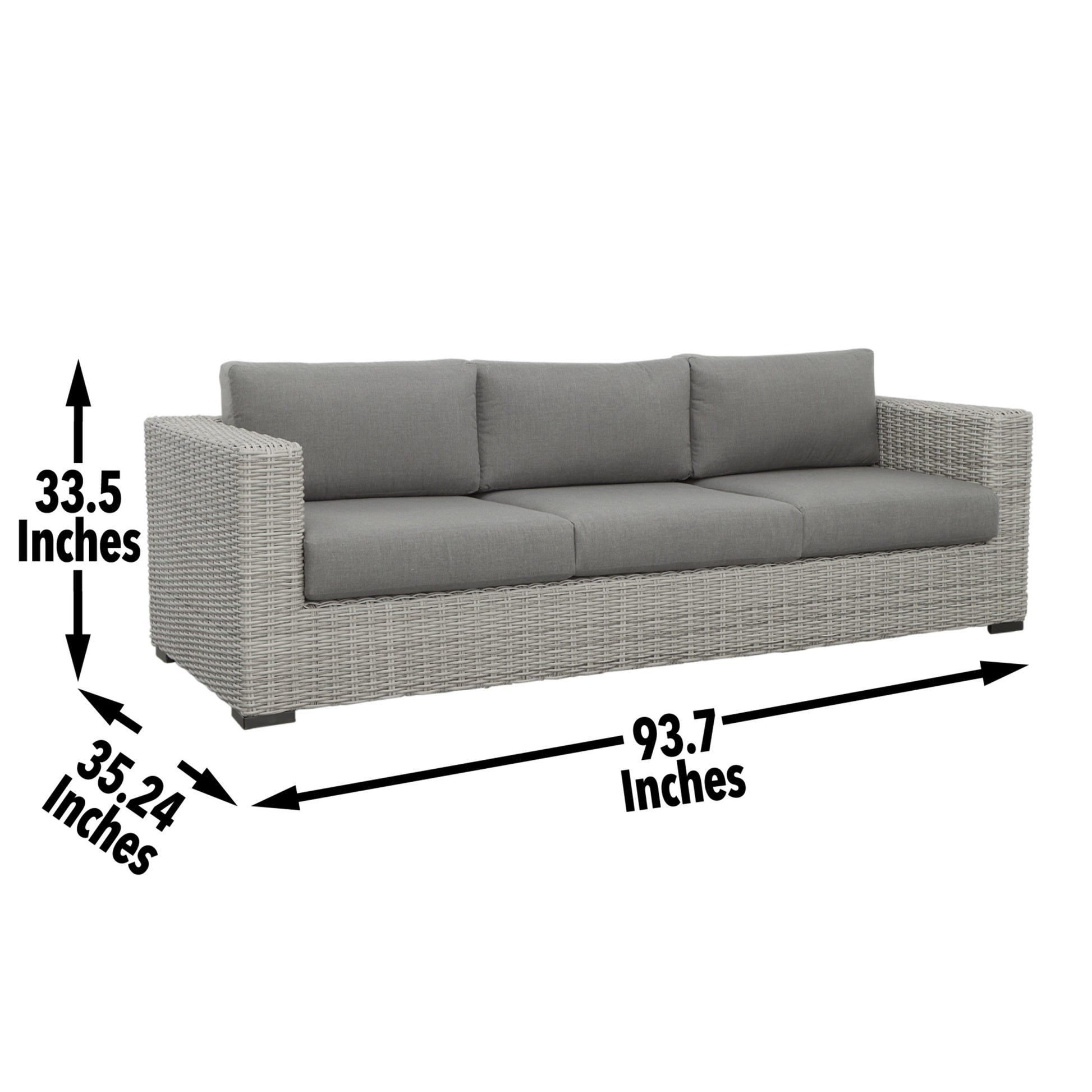Deep Cushioned Outdoor Sofa W Half Round Wicker Hdpe Resin Wicker, Solution Dyed Acrylic Covers Light Gray Wicker