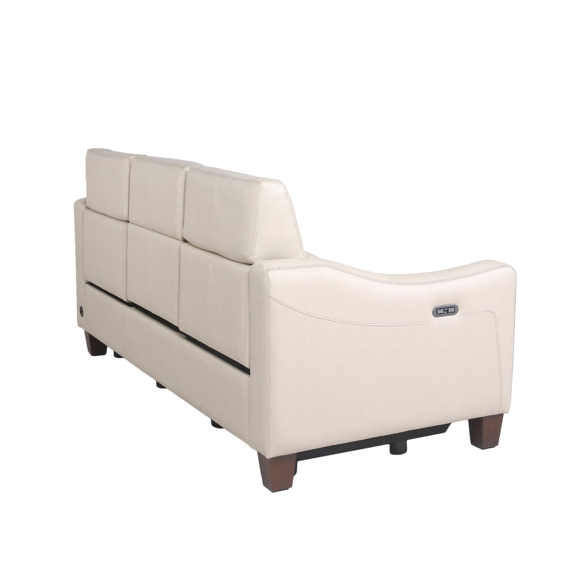 Transitional Dual Power Leather Reclining Sofa Wall Saver Mechanism, Top Grain Leather Ivory Color, Stylish Design Ivory Foam Leather