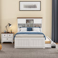 2 Pieces Wooden Captain Bedroom Set Full Bed With Trundle And Nightstand,White Walnut White Walnut Wood