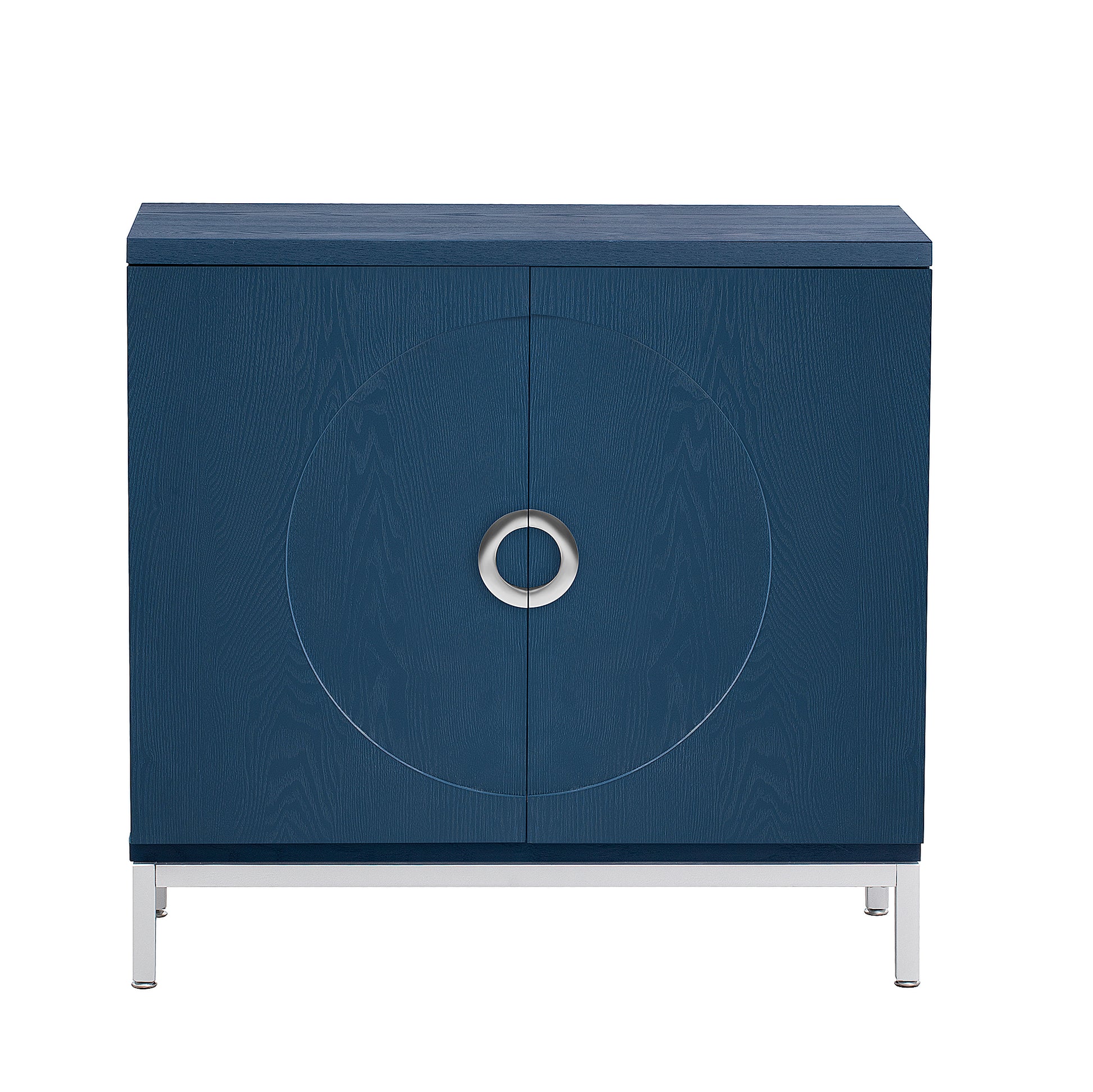 Simple Storage Cabinet Accent Cabinet With Solid Wood Veneer And Metal Leg Frame For Living Room, Entryway, Dining Room Navy Navy Mdf