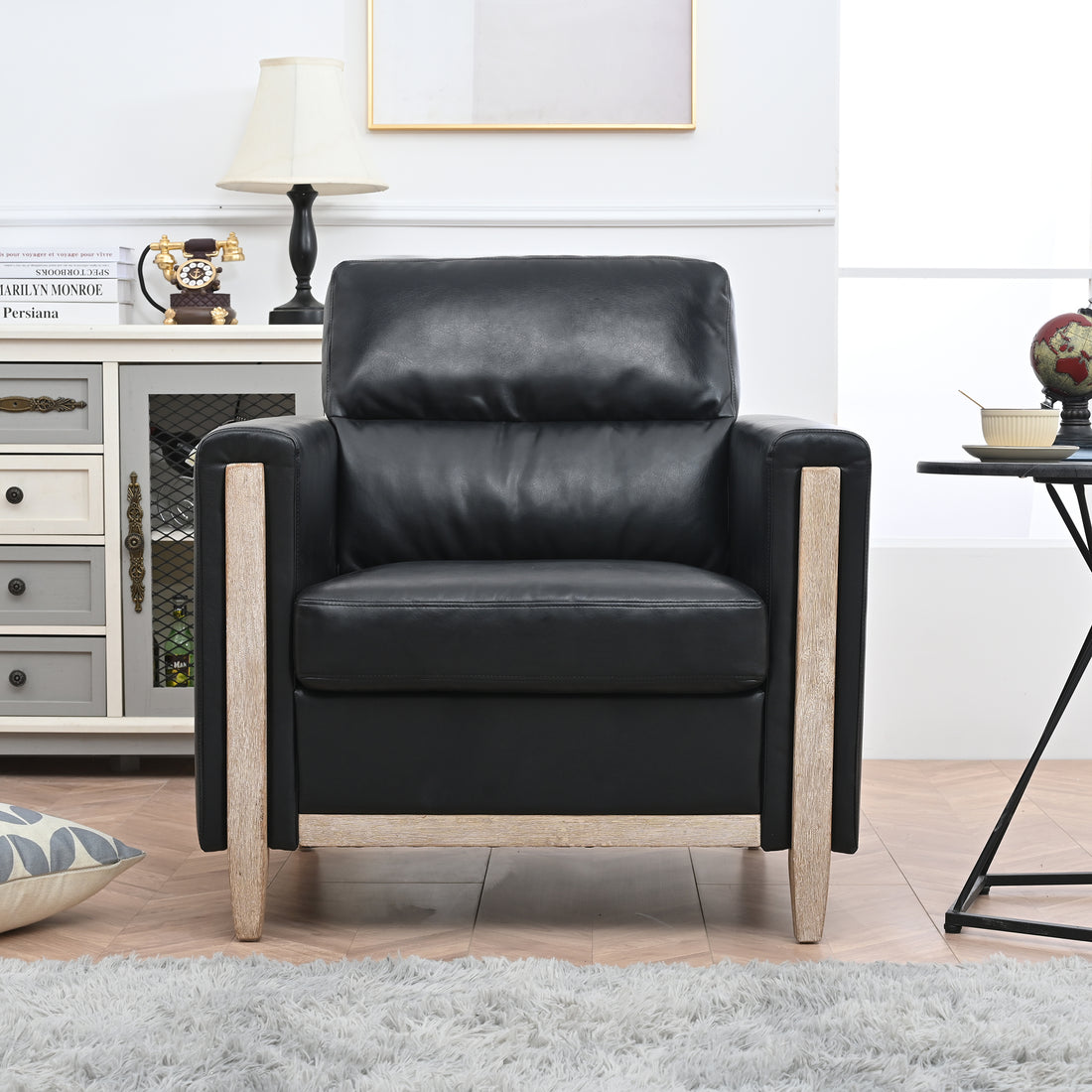 1 Seater Sofa For Living Room Black Pu Pu