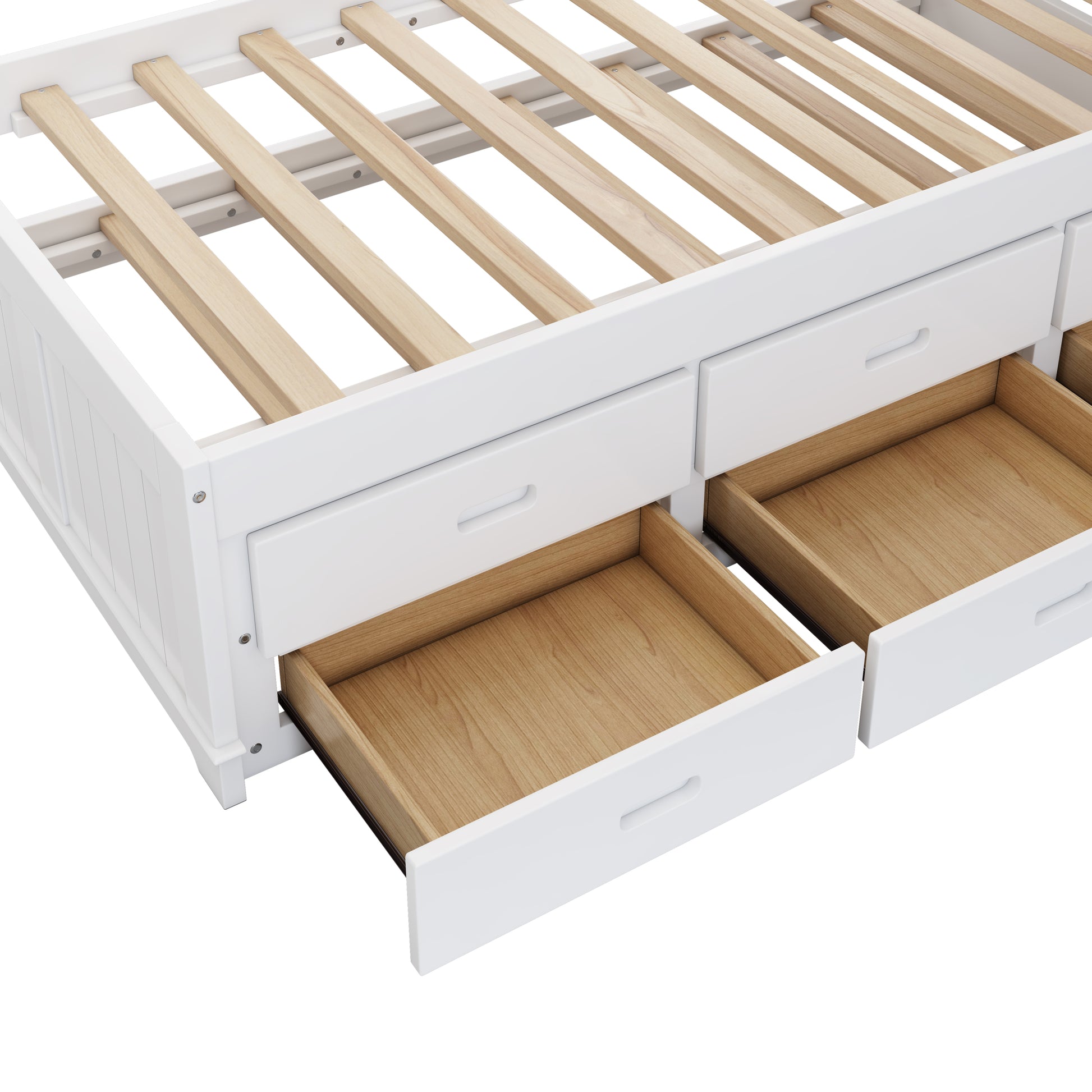 3 Pieces Wooden Captain Bedroom Set Twin Bed With Trundle, Nightstand And Dresser, White Walnut White Walnut Wood