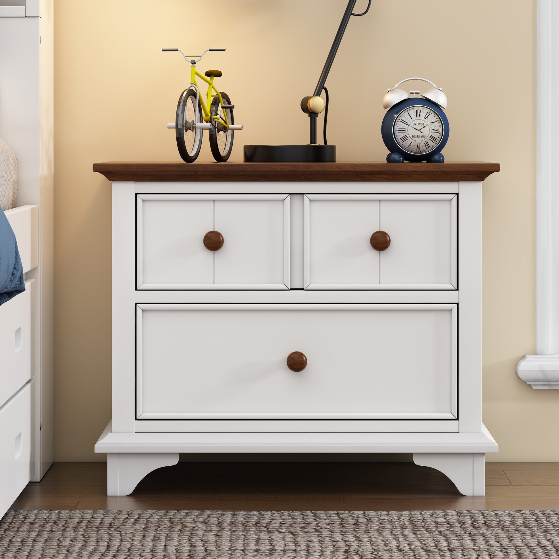 3 Pieces Wooden Captain Bedroom Set Full Bed With Trundle, Nightstand And Dresser, White Walnut White Walnut Wood