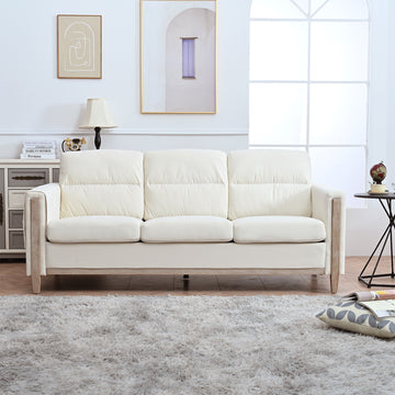 Comfortable Solid Wood Three Seater Sofa Soft Cushions, Durable And Long Lasting,79.5" Sofa Couch For Living Room Beige Fabric Fabric