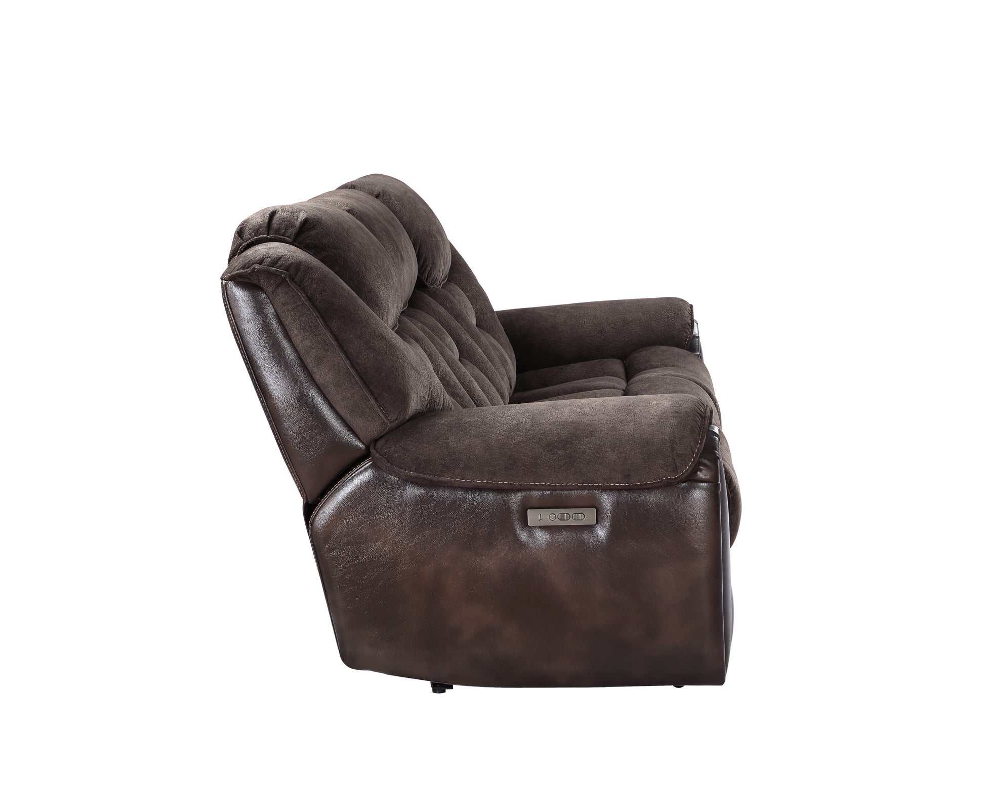 Transitional Dual Power Leather Loveseat Reclining Seats, Top Grain Leather, High Leg Design Compact And Comfortable Espresso Foam Polyester