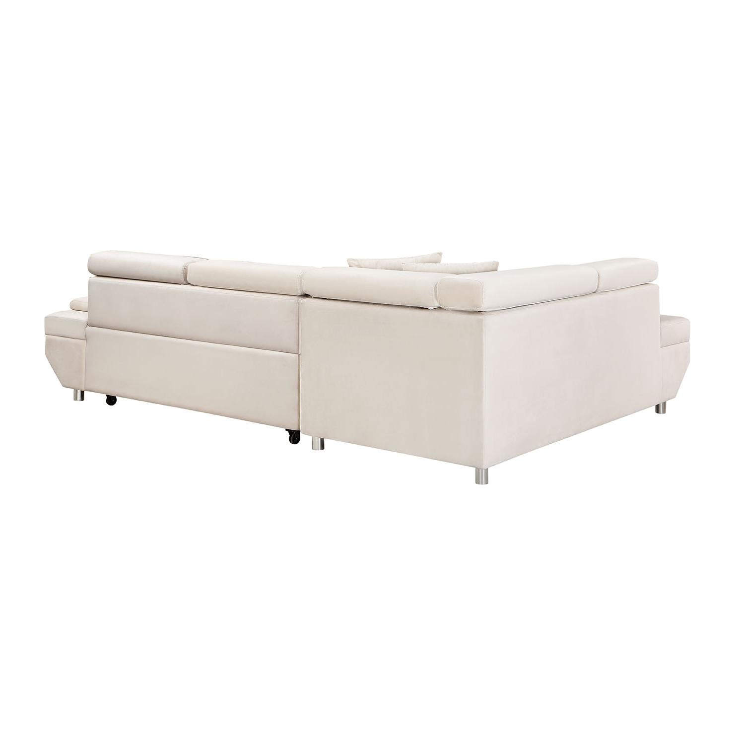 L Shape Sofa, Sleeper Sofa 2 In 1 Pull Out Couch Bed, Face Right Pull Out Bed For Living Room, Metal Legs, Velvet Beige Beige Fabric