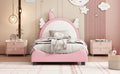 Cute Twin Size Upholstered Bed With Unicorn Shape Headboard,Twin Size Platform Bed With Headboard And Footboard,White Pink Pink Pu