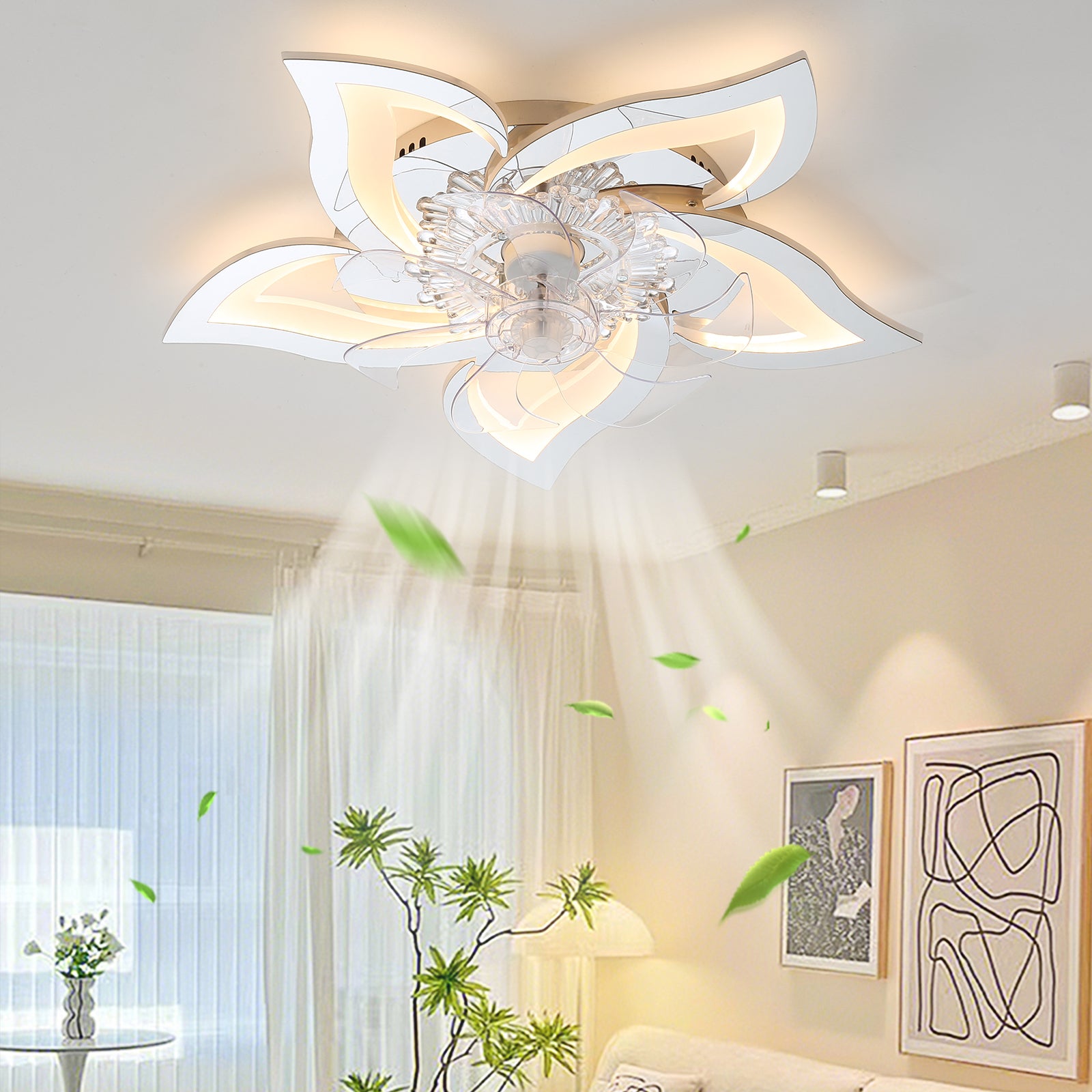 27In Ceiling Fan With Lights Remote Contro Dimmable Led,6 Gear Wind Speed Fan Light Silver Modern Stainless Steel