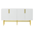 Modern Elegant 4 Door Sideboard Gold Metal Handle Buffet Cabinet For Dining Room, Living Room, Bedroom, Hallway White White Particle Board