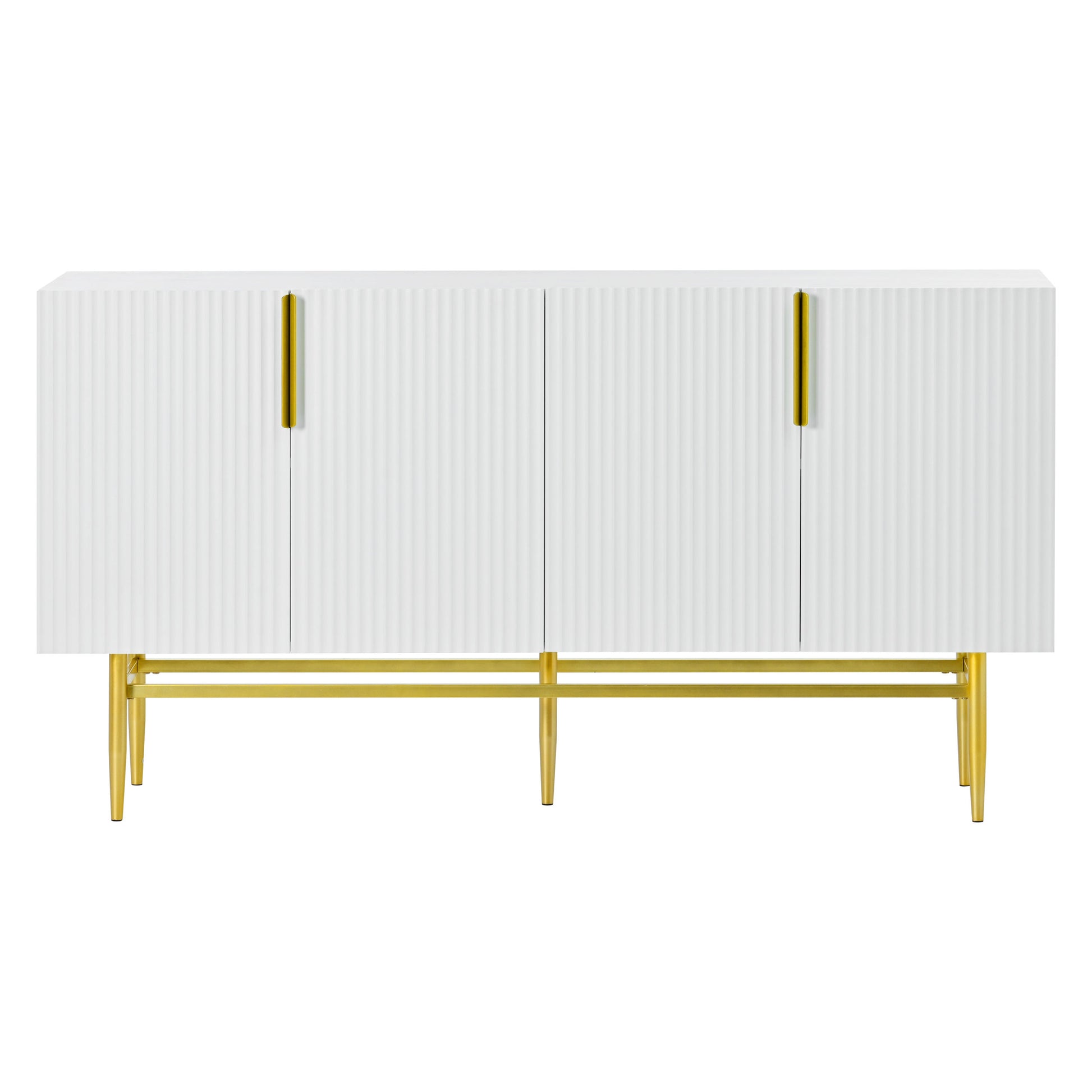 Modern Elegant 4 Door Sideboard Gold Metal Handle Buffet Cabinet For Dining Room, Living Room, Bedroom, Hallway White White Particle Board