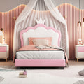 Twin Size Upholstered Princess Bed With Crown Headboard,Twin Size Platform Bed With Headboard And Footboard,White Pink Old Sku:Wf303336Aah Pink Pu