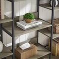 Triple Wide 5 Shelf Bookshelves Industrial Retro Wooden Style Home And Office Large Open Bookshelves, Grey, 69.3