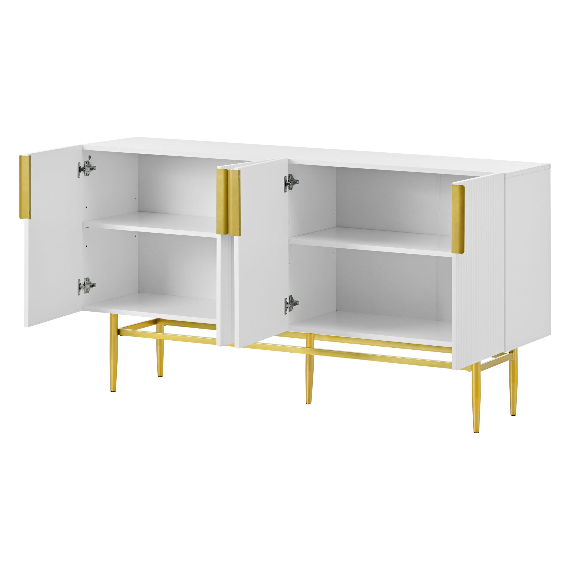 Modern Elegant 4 Door Sideboard Gold Metal Handle Buffet Cabinet For Dining Room, Living Room, Bedroom, Hallway White White Particle Board