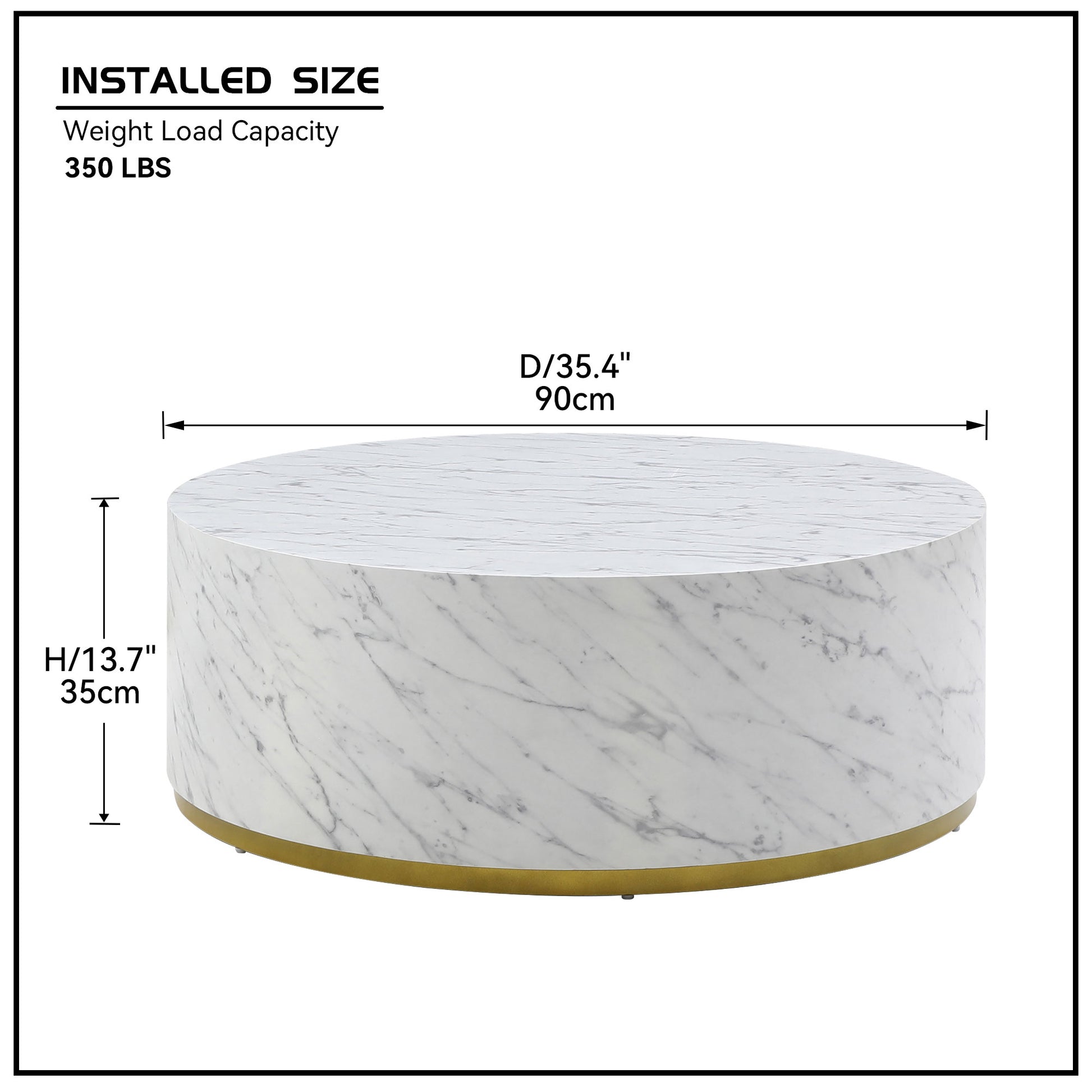 Faux Marble Coffee Tables For Living Room, 35.43Inch Accent Tea Tables With Gold Metal Base White White Mdf