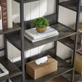 Triple Wide 5 Shelf Bookshelves Industrial Retro Wooden Style Home And Office Large Open Bookshelves, Dark Grey, 69.3