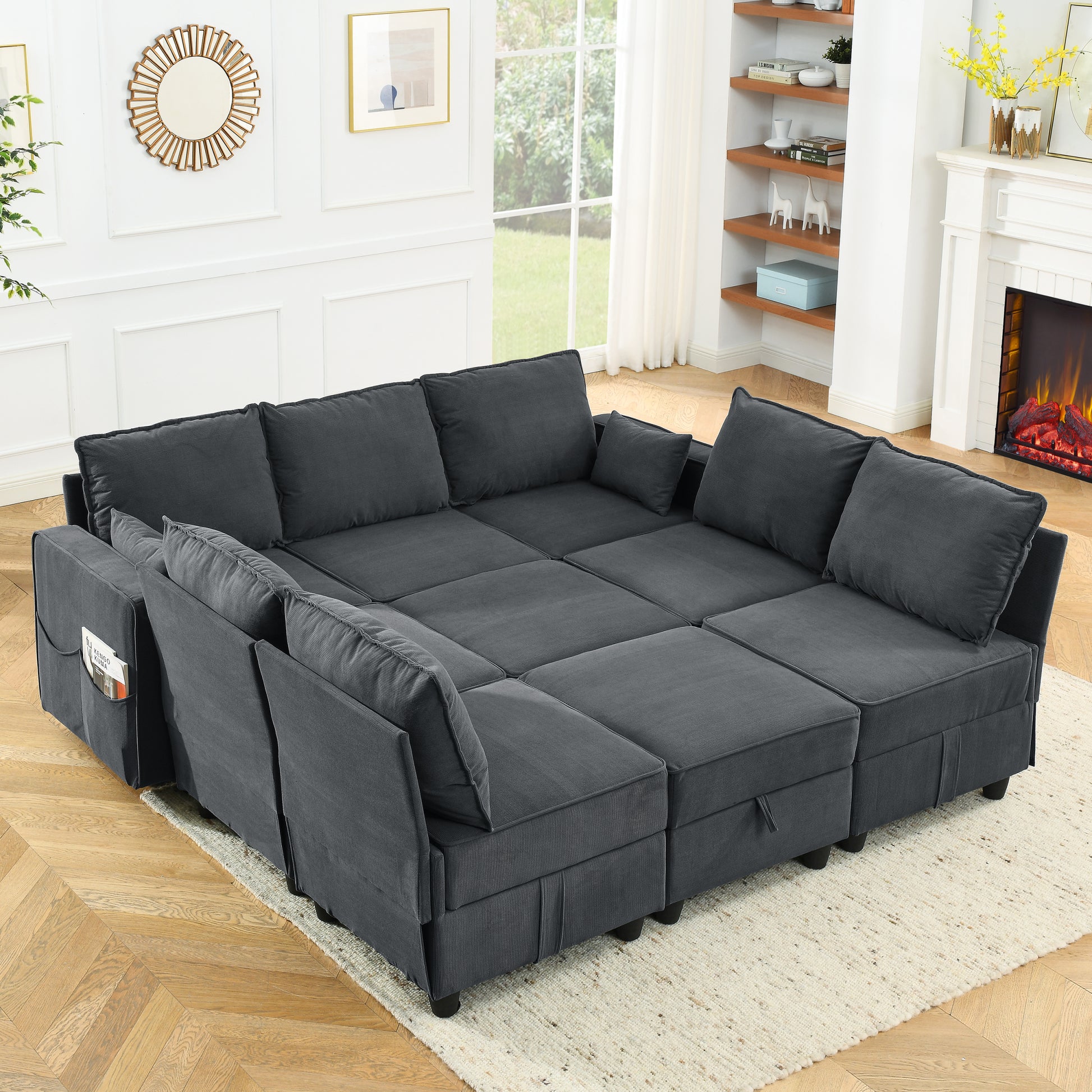 Arm Seat Of Module Sofa, Gray Corduroy Velvet Gray Primary Living Space Corduroy