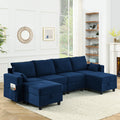 Ottoman Of Module Sofa, Navy Blue Corduroy Velvet, Spring Pack Cushions Dark Gray Corduroy