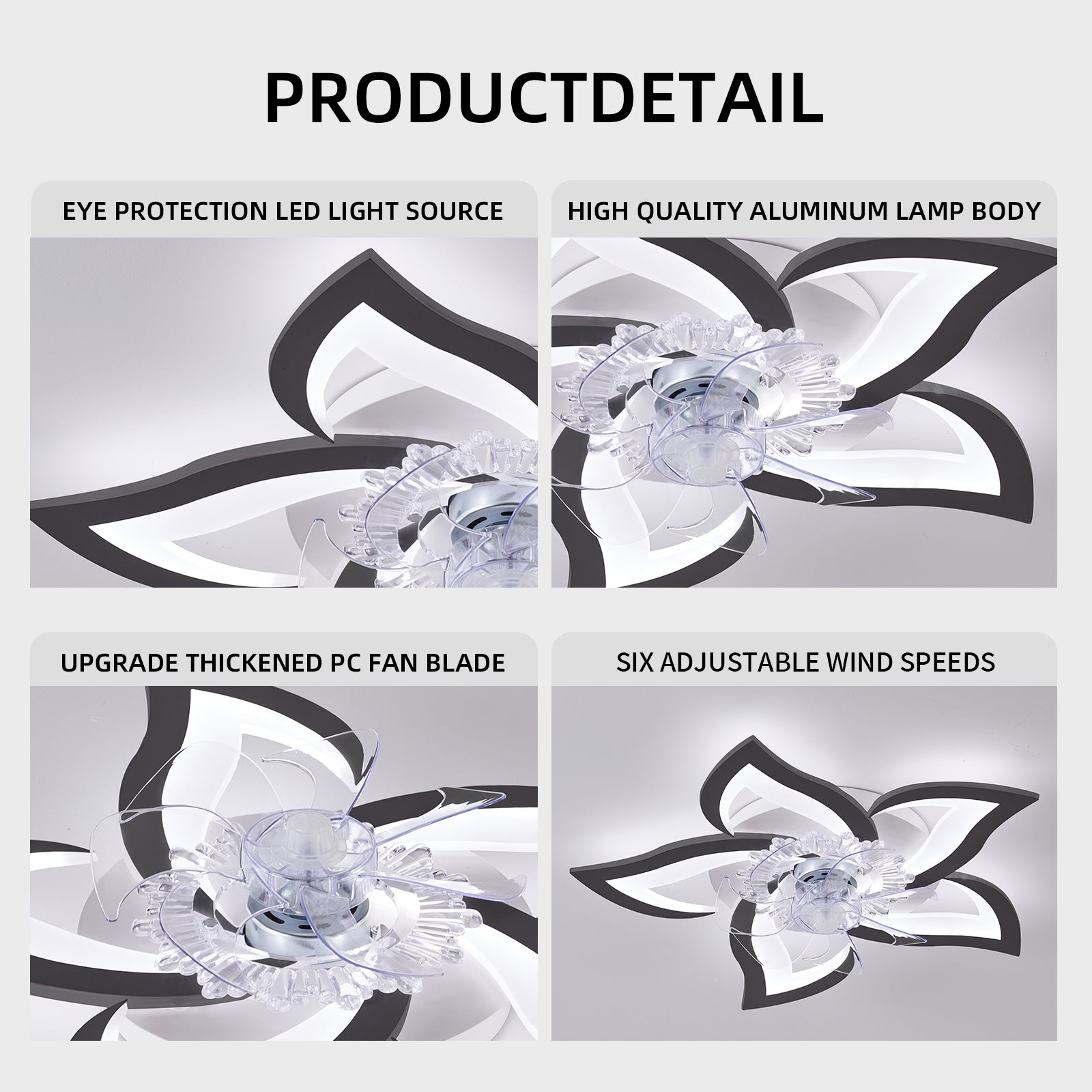 27In Ceiling Fan With Lights Remote Contro Dimmable Led,6 Gear Wind Speed Fan Light Black Modern Acrylic