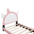 Cute Twin Size Upholstered Bed With Unicorn Shape Headboard,Twin Size Platform Bed With Headboard And Footboard,White Pink Pink Pu