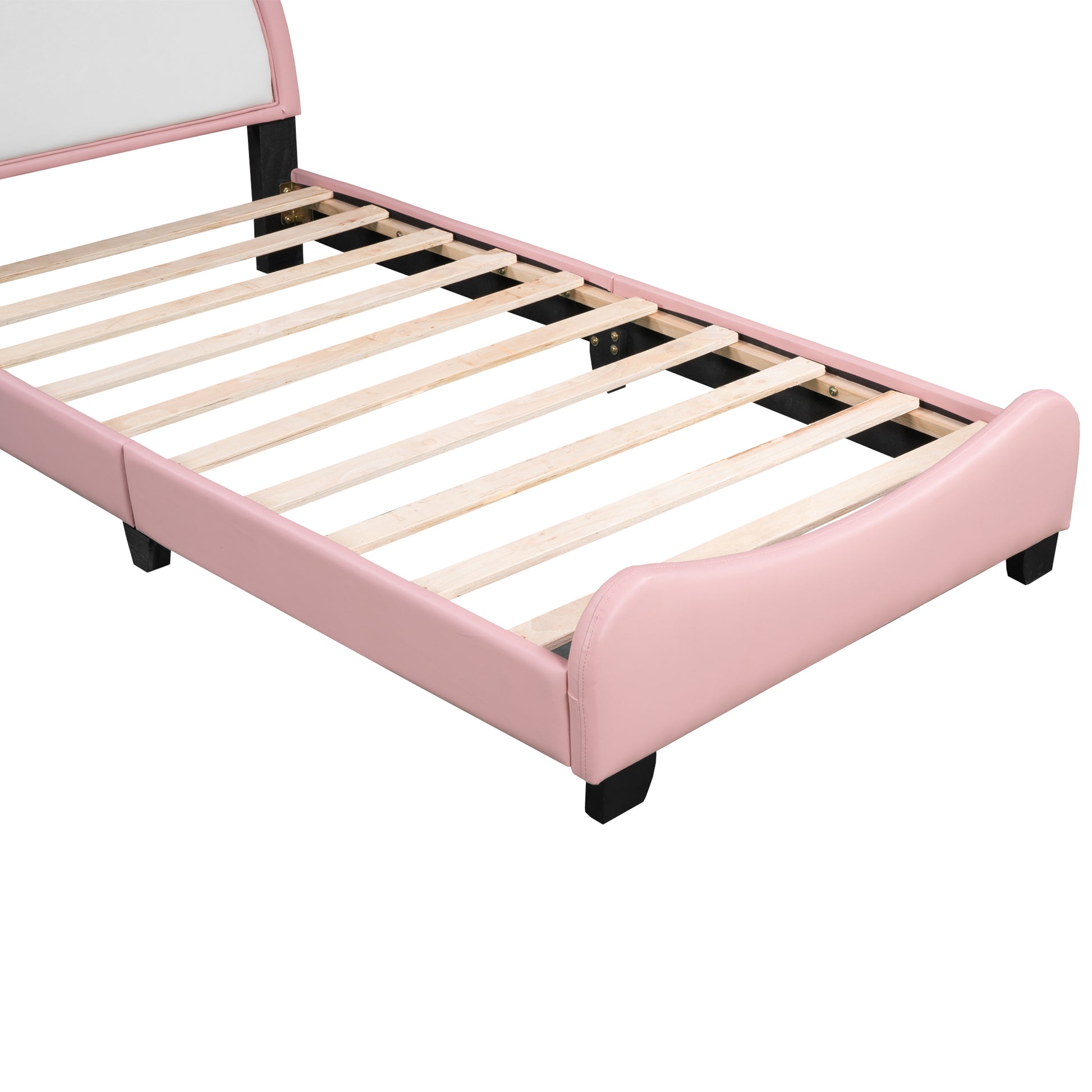 Cute Twin Size Upholstered Bed With Unicorn Shape Headboard,Twin Size Platform Bed With Headboard And Footboard,White Pink Pink Pu