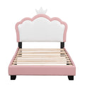 Twin Size Upholstered Princess Bed With Crown Headboard,Twin Size Platform Bed With Headboard And Footboard,White Pink Pink Pu