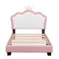 Twin Size Upholstered Princess Bed With Crown Headboard,Twin Size Platform Bed With Headboard And Footboard,White Pink Old Sku:Wf303336Aah Pink Pu