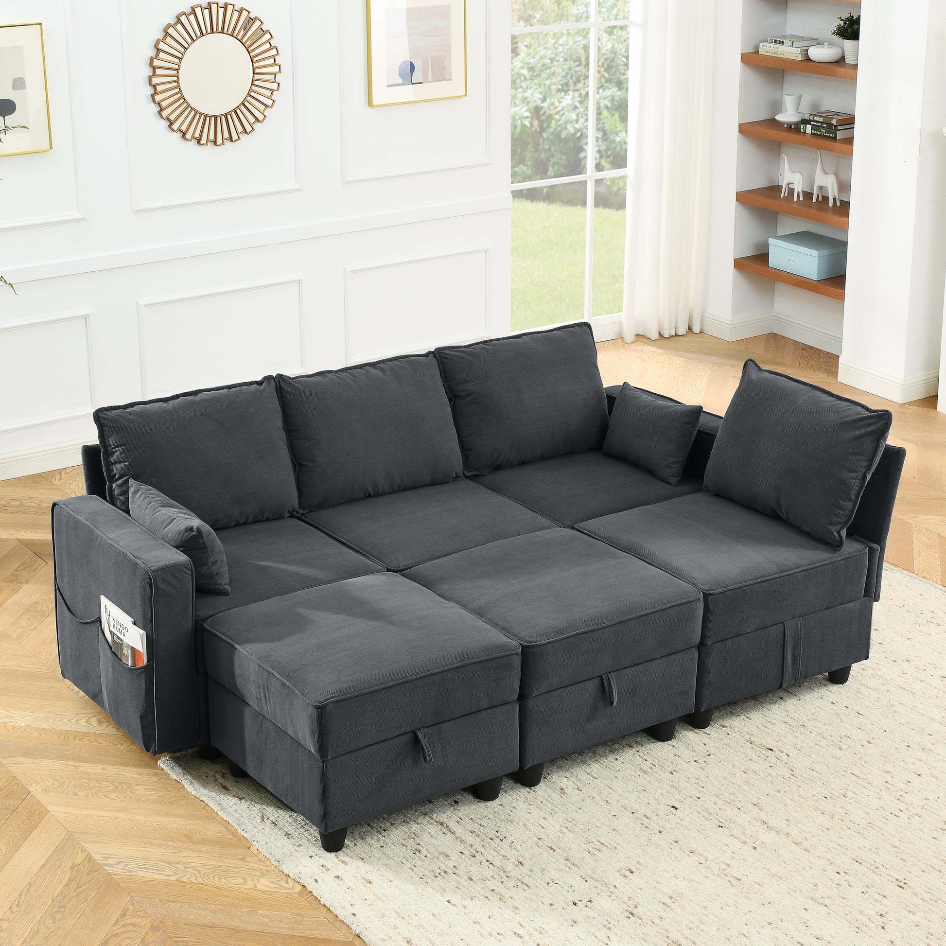 Arm Seat Of Module Sofa, Gray Corduroy Velvet Gray Primary Living Space Corduroy